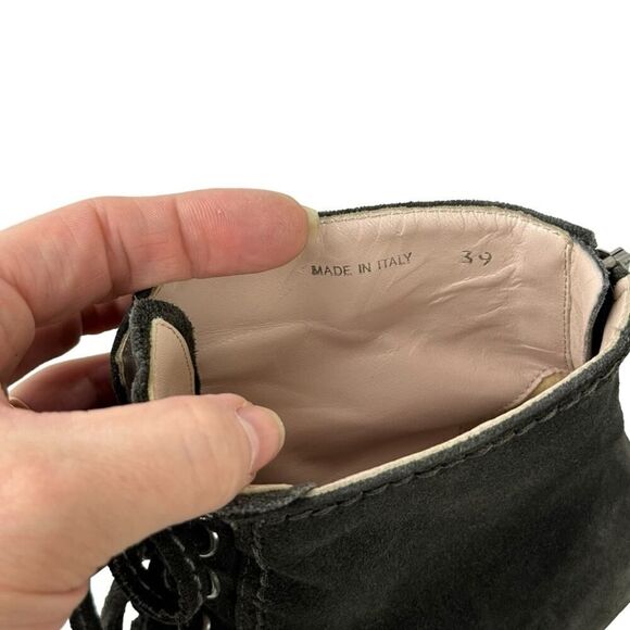 Miu Miu Booties Lace Up Suede Leather Ankle Boots Block High Heel Round Toe 39 - Picture 9 of 16